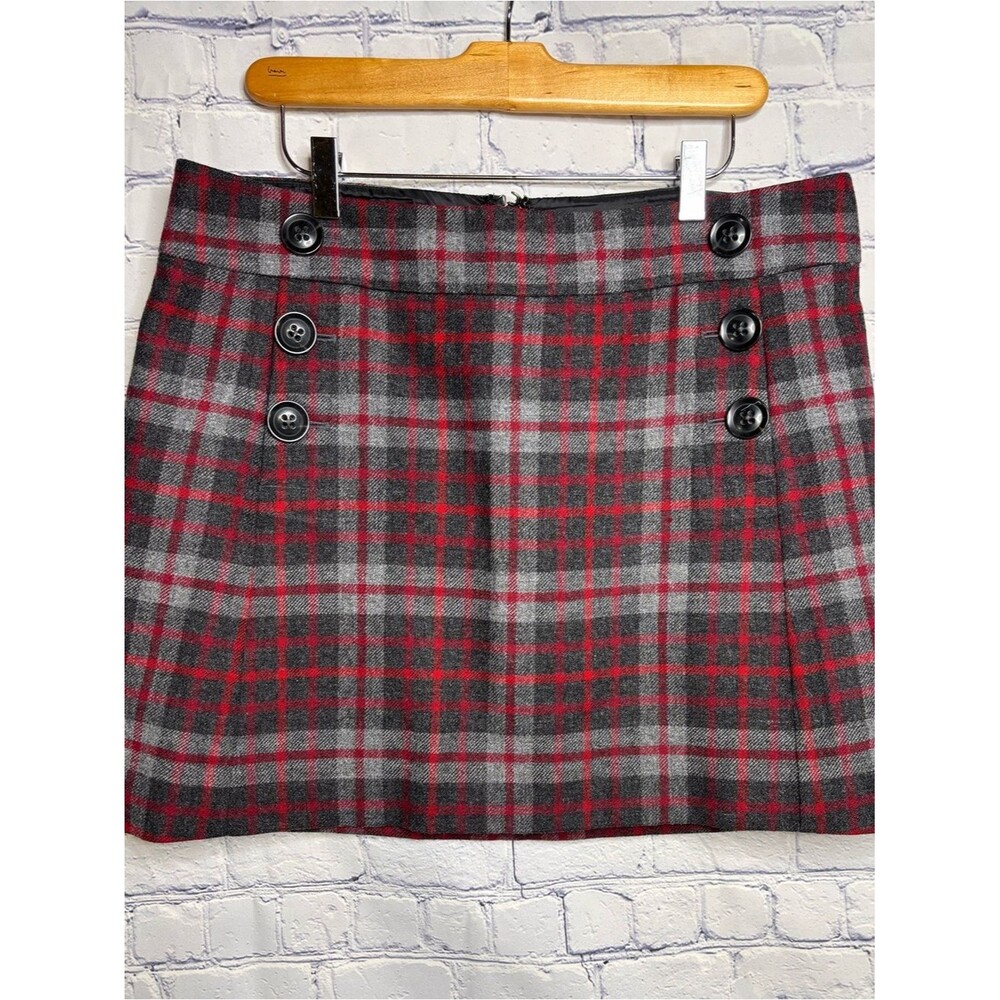 GAP Red Gray Plaid Y2K English Dark Academia Preppy Wool Blend Mini Skirt 12